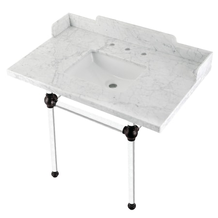 Kingston Brass 36 Carrara Marble Console Sink with Acrylic Legs, Marble WhiteOil Rubbed Bronze LMS3630MASQ5